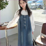 HUALIN FASHION女童春裝牛仔背帶裙兩件套兒童洋氣時髦 (襯衫+背帶裙)兩件套 130