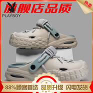 花花公子（PLAYBOY PHYSICAL）洞洞鞋男款夏季外穿防滑厚底開(kāi)車(chē)沙灘兩用運動(dòng)踩屎感包頭半拖涼鞋 灰藍【旗艦款】 36