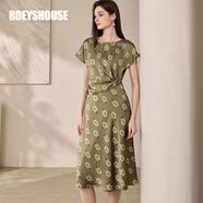 ROEYSHOUSE羅衣優(yōu)雅花色緞面連衣裙女2025夏季新款時(shí)尚通勤印花大擺裙11912 花色 M