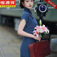 恒源祥長款喬其紗古法旗袍2025夏季復(fù)古民國風(fēng)傳統(tǒng)連肩袖改良旗袍裙 墨染 衣長：130cm左右 M (90-100斤)