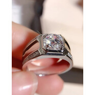 pt950鉑金男戒白金鉆石莫桑鉆戒指鉆戒指環(huán)戒指送男友生日禮物 輕奢款凹面雙排1克拉 22號