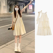 妙奕嘉連衣裙女裙子夏天女裝2025年夏季新款吊帶裙女士純欲小個(gè)子溫柔風(fēng) 純杏色掛脖蛋糕裙 M 【建議90-105斤】