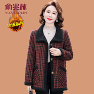 俞兆林（YUZHAOLIN）媽媽冬裝水貂絨棉衣外套時(shí)尚洋氣50歲中老年女加厚羊羔絨毛呢上衣 紅色 XL (參考90-105斤)