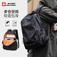 SWISSMILITARY瑞士軍刀雙肩包男商務(wù)高端電腦包休閑通勤大容量書包旅游出行背包 黑色【背面蜂窩板】 中號14寸 30*19*43cm