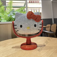 筏芯hello kitty鏡子粘鉆DIY滿(mǎn)鉆豹紋貼鉆鏡旋轉臺式KT化妝鏡鑲鉆創(chuàng  )意 【銀+紅】高級銀色KT貓鏡子 普通款-全套材料