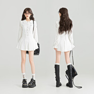 凱莉歐KEIKO 鏤空勾花 蕾絲花邊白色連衣裙25春夏新款通勤收腰A字短裙 白色  鉤花鏤空連衣裙 M