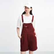 樂(lè )町肩帶可調節牛仔背帶褲25年夏季新款紅色顯白寬松直筒中短褲女 桑巴紅（現貨） XS