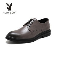花花公子（PLAYBOY）2025新款英倫風(fēng)格男士商務(wù)皮鞋辦公正裝男鞋 簡約德比鞋新郎婚鞋 灰色 38