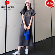 皮爾卡丹（PIERRE CARDIN）夏季短袖休閑T恤女過(guò)膝長(zhǎng)裙女休閑時(shí)尚寬松大尺碼飛飛袖連衣裙潮 1032深灰色(高品質(zhì) 好質(zhì)量) M 建議80到110斤穿