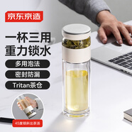 京東京造 玻璃杯 全能茶水分離杯 泡茶杯雙層泡茶分離杯子男士月光銀330ml