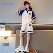 未來(lái)之星女童運(yùn)動(dòng)套裝2025新款兒童休閑夏裝中大童短袖短褲兩件套 杏色 120