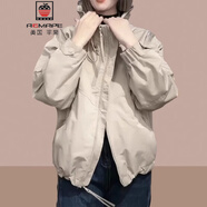 AEMAPE2025春秋冬季新款女士短外套洋氣寬松加絨短款小個(gè)子上衣夾克女裝 卡其米 L (105-115斤拍)