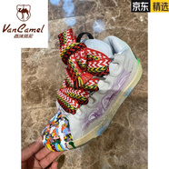 西域駱駝 VANCAMEL潮牌面包鞋厚底老爹鞋男女2024夏秋情侶德訓(xùn)鞋休閑滑板鞋男 噴墨黑白色 36