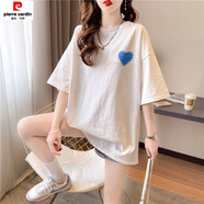 皮爾卡丹（pierre cardin）港風(fēng)立體感小眾白色新疆棉短袖T女寬松中長(zhǎng)款蓋屁股顯瘦圓領(lǐng)上衣 728-白色 (純棉實(shí)拍) M 建議【80-110】斤