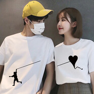 (兩件裝)love情侶裝夏天短袖t恤新款?lèi)?ài)心短袖一男一女韓版寬松百搭上衣學(xué)生班服定制 男白色+女白色 男L+女M