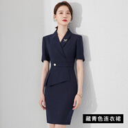 法莎羅兒（FASLOV）連衣裙女高端珠寶店銷(xiāo)售售樓部工作服假兩件設計高級感職業(yè)裝夏季 藏青色短袖連衣裙 薄款(純色面料 S