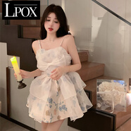 LPOX超仙吊帶美背碎花公主蓬蓬裙子夏季新款欲甜辣妹連衣收腰短裙子女 圖片色 S 70到98體重