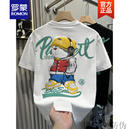 羅蒙（ROMON）白色T恤男夏季高端潮流印花t恤美式新疆棉舒適短袖體恤衫新品 566白色 M 建議90-110斤內