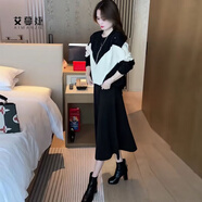 艾蔓婕連衣裙女時(shí)尚毛衣套裝女士兩件套秋冬新款寬松減齡時(shí)尚洋氣女裝 黑色上衣+半身裙 2XL 建議（125-140斤）