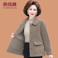 俞兆林（YUZHAOLIN）中年媽媽冬裝外套洋氣水貂絨短款大衣中老年女士皮毛一體毛呢上衣 駝色 XL (參考90-105斤)