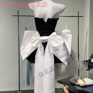 銘匯通格素凡生日party小禮服裙高端輕奢小眾公主蓬蓬裙蝴蝶結(jié)抹胸絲絨 黑色裙+蝴蝶結(jié) L