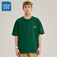 真維斯（JEANSWEST）JRP真維斯男裝2025春季新款男士純棉半袖上衣寬松圓領(lǐng)印花短袖T恤 a款jr-41-173002墨綠2850 (復古 92 170/a/m