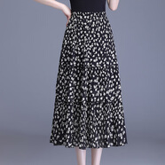 皮爾卡丹（pierre cardin）碎花雪紡半身長裙女夏季薄款垂墜感高腰大擺a字裙子媽媽2025新款 黑色 【松緊腰+有內(nèi)襯】 M 【建議85-110斤】