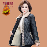 俞兆林（YUZHAOLIN）中年媽媽冬裝加絨加厚棉衣短款羊羔毛外套中老年女裝洋氣翻領(lǐng)棉襖 黑色 XL (參考90-105斤)