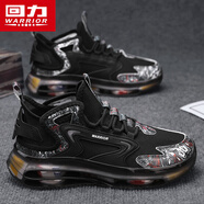 回力男鞋秋季透氣飛織網(wǎng)面薄款休閑運動(dòng)氣墊減震跑步厚底增高老爹潮鞋 黑白紅 41