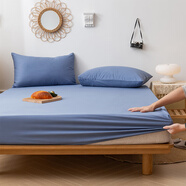 胖東來品質(zhì)床罩純棉床笠色全棉斜紋席夢思棕墊防滑保護(hù)套1.8m床防 牛仔藍(lán)A類新疆棉 150x190cm【床笠+枕套一對】