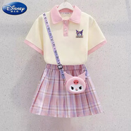迪士尼（Disney）庫洛米裙子女童夏季2025新款兒童POLO連衣裙女孩夏套裝裙 粉色POLO套裝-不配包 130 建議身高120-130