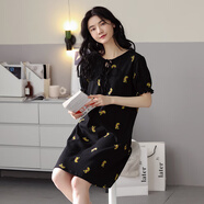 貓人（MiiOW）短袖睡裙女夏季甜美ins風(fēng)可愛連衣裙100%全棉家居服夏天可外穿 382黑色 M ( 建議80-100斤)