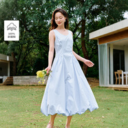 茵曼（INMAN）歐若風(fēng)無袖連衣裙2025夏季女裝新款a字背心裙 迷霧藍-W18528546 L