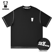 HIPANDA休閑t恤男夏季時尚品牌純棉t恤明線設計撞色體恤男黑色2XL