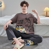 少年情話(huà)男士睡衣純棉夏季短袖長(cháng)褲卡通青年大碼學(xué)生夏天可外穿家居服套裝 LML1913 XL 130-155斤