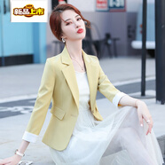 初徑2025新款外套女夏季修身薄款精致小西裝短款小個(gè)子九分袖 檸檬黃 L