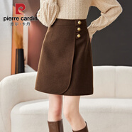 皮爾卡丹（pierre cardin）毛呢半身裙女2025秋冬美拉德大碼高腰修身包臀裙時尚氣質A字短裙 咖啡色 L 105-120斤