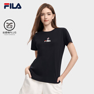 FILA 斐樂(lè )女裝官方女士短袖T恤夏季休閑運動(dòng)內搭t恤運動(dòng)上衣 正黑色-F11W329117F L （170/88A/L）