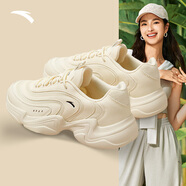 安踏（ANTA）女鞋引力跑步鞋女夏季皮面透氣輕便百搭老爹鞋休閑運(yùn)動(dòng)鞋 【脈沖網(wǎng)面】白黑 8823-9 38.5