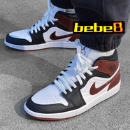 耐克（NIKE）【嚴(yán)選好物】bebe8耐克AJ1 Air Jordan 1 MID 男女中幫休閑籃球鞋 白黑暗紅HF3216-102 42