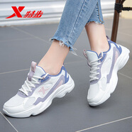 特步（XTEP）女鞋秋季軟底跑步鞋女2025新款冬皮面防水休閑老爹鞋潮運動(dòng)鞋子女 米紫粉 網(wǎng)面透氣 37