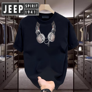 JEEP SPIRIT吉普夏季新款短袖男裝輕奢極簡(jiǎn)設(shè)計(jì)感潮牌百搭上衣 黑色【K952 耳機(jī)】男款/男女同款 M 建議100-120斤
