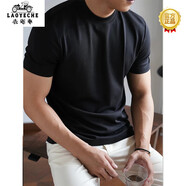 老爺車（LAOYECHE）男士T恤簡(jiǎn)約酒紅色收袖口短袖男款修身顯瘦顯肌肉健身運(yùn)動(dòng)小領(lǐng)口 黑色 L (適合)115-130斤