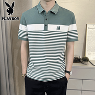 花花公子（PLAYBOY）t恤男夏季純色短袖男士polo衫男休閑商務(wù)上衣男裝 10229/99411綠色 2XL