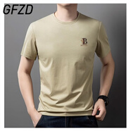 GFZD輕奢高端男裝 夏季短袖圓領(lǐng)刺繡T恤男上衣百搭寬松棉半袖打底體恤 2591黃色 4XL 建議185-200斤