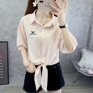 祺歌大碼條紋襯衫女韓版2025春夏新款襯衣防曬衣中袖薄款寬松上衣女裝 粉色 L 100-115斤