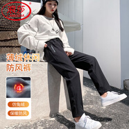 浪莎加絨運(yùn)動沖鋒褲女秋冬款情侶修身直筒休閑長褲跑步防風(fēng)女褲子加厚