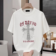 南極人純棉百搭字母印花短袖t恤男女寬松潮流百搭圓領(lǐng)打底衫五分袖上衣 T557白色 XL