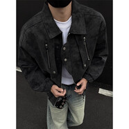 主意范（ZHUYIFAN）高街工裝PU皮衣外套男春秋胖子大碼休閑情侶棒球服潮牌飛行員夾克 J5219黑色 L 105-125斤