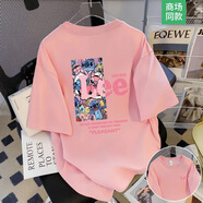 LEESRTROI潮牌聯(lián)名重磅短袖t恤男女同款夏季新款純棉印花寬松夏天學(xué)生半袖 晴空粉 S 約80-100斤可穿